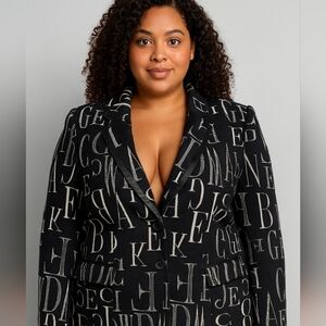 Linea Domani alphabet black & white Preppy Patch Blazer 14 NWT